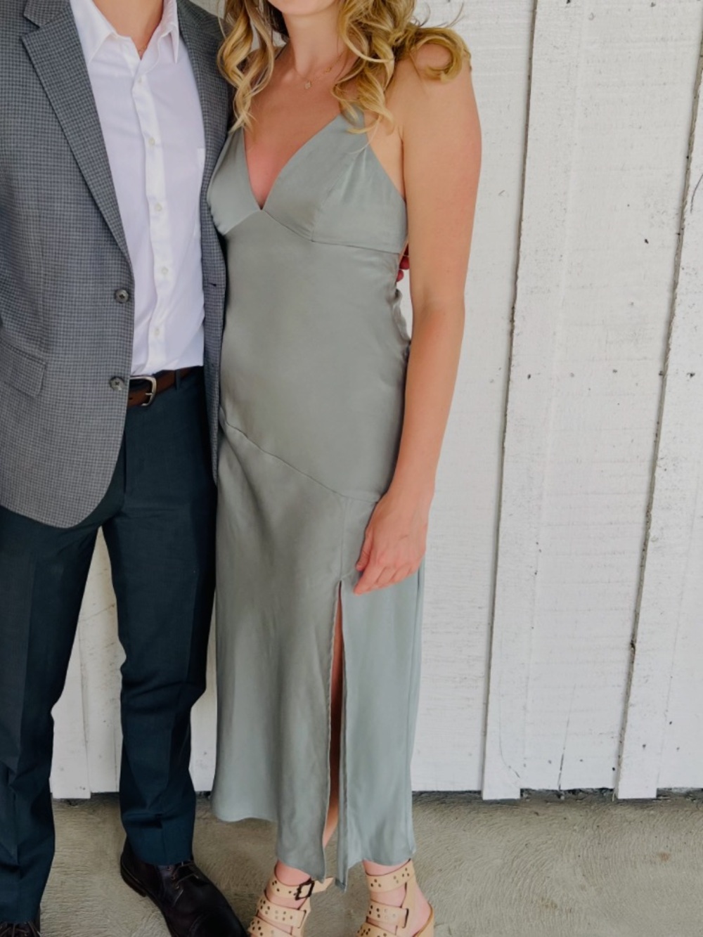 Peppermayo Satin Slip Midi Dress in Sage Green - Women